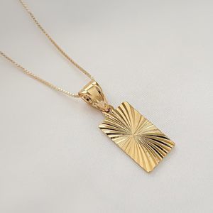 Gold Filled Sunburst Sun Tag Pendant Necklace Box Chain Minimalist Jewelry